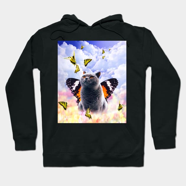 Cute Colorful Cat Butterfly Hoodie by Random Galaxy